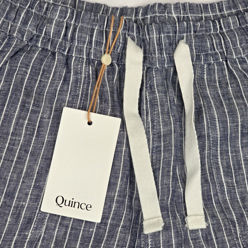 Quince Women's 100% European Linen Shorts Medium M Blue Chambray Stripe New - Picture 3 of 10